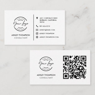 Modern Simple Logo Social Icon QR Code Black White Business Card