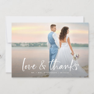 Modern Simple Love and Thanks 2 Photo Wedding Thank You Card