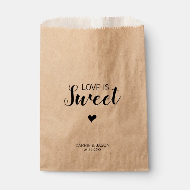 Modern Simple Love is Sweet Heart Wedding Treat Favour Bags (Front)