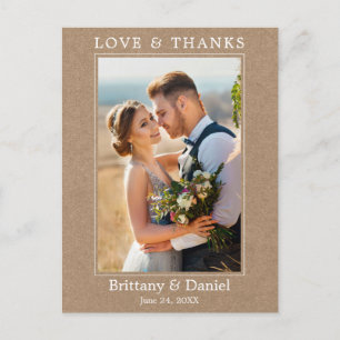Modern Simple Love Thanks Photo Wedding Kraft Postcard