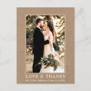 Modern Simple Love Thanks Wedding Photo Kraft Postcard