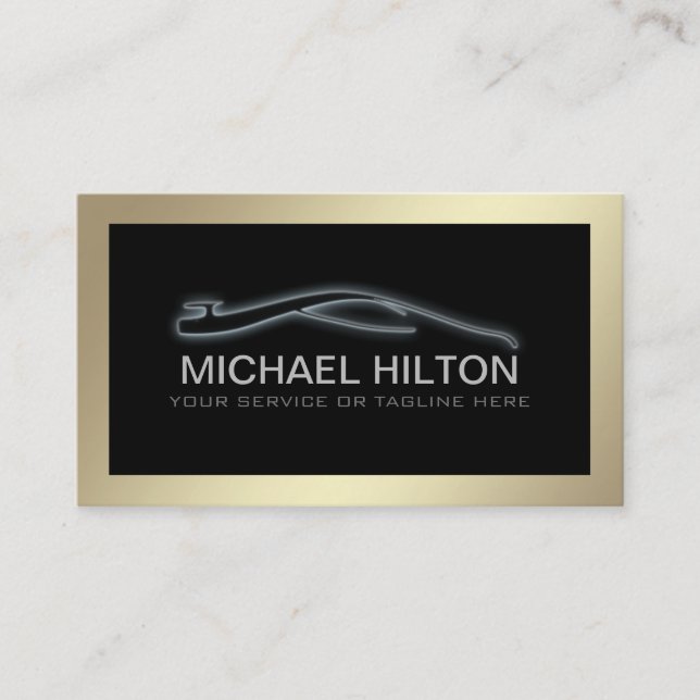 Modern simple luxury powerful car outline gold business card (Front)