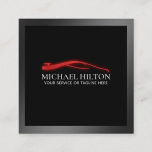 Modern simple luxury powerful car outline silver square business card