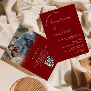 Modern Simple Maroon RSVP QR code Wedding Invitation