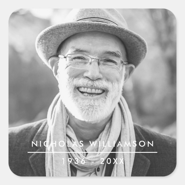 Modern Simple Memorial Remembrance Custom Photo Square Sticker (Front)