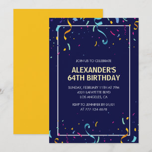 Modern Simple Men Confetti 64th birthday Invitation