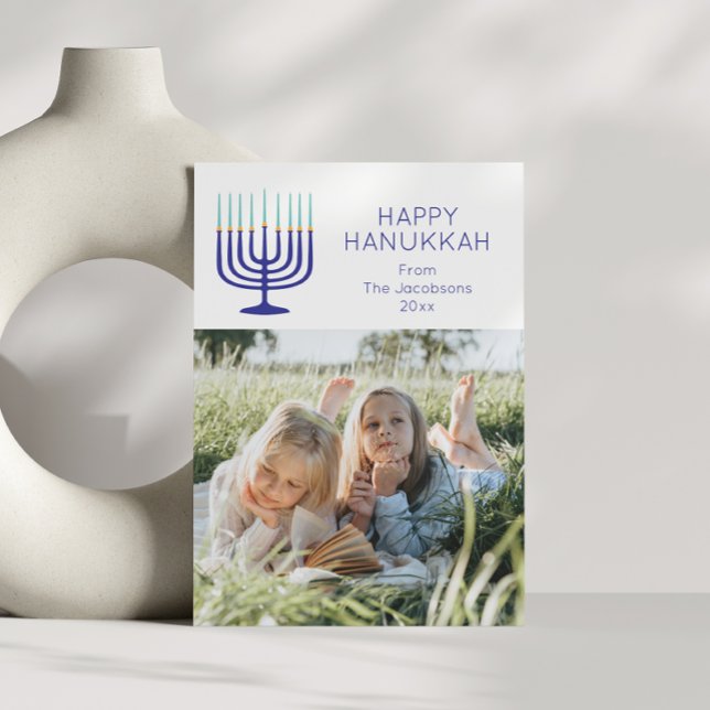 Modern Simple Menorah Hanukkah Two Photo  Holiday Card (Creator Uploaded)
