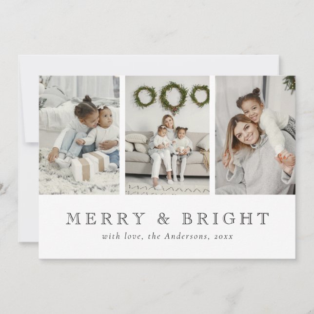 Modern Simple Merry and Bright Christmas Holiday Card (Front)