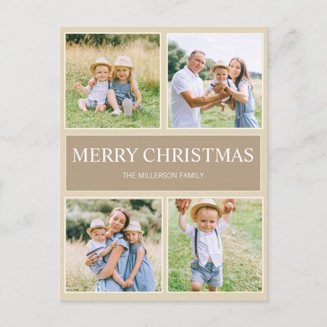Modern Simple Merry Christmas 4 Family Photo   Postcard (Front)