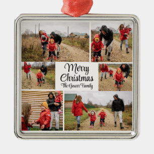 Modern Simple Merry Christmas Photo Collage Metal Tree Decoration