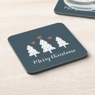 Modern Simple Merry Christmas Trees and Stars Coaster