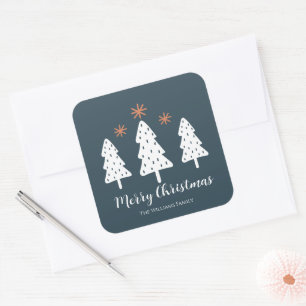 Modern  Simple Merry Christmas Trees Stars  Square Sticker