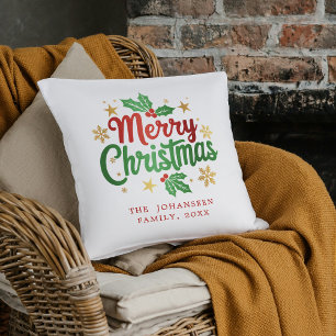Modern Simple Merry Christmas Typography Family Cushion