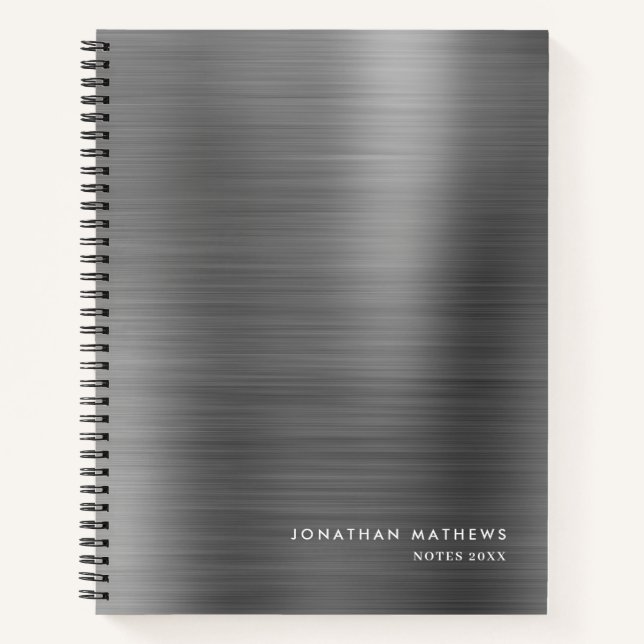 Modern Simple Metallic Brushed Silver Grey Notebook (Front)