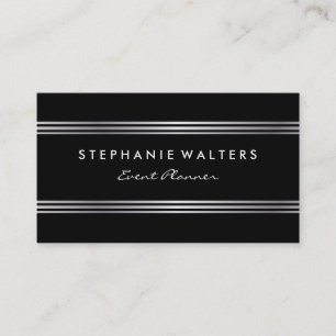 Modern Simple Metallic Silver and Black Business Card