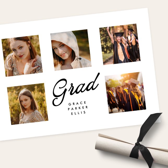 Modern Simple Minimal 5 Photo Collage Graduation Announcement (Creator Uploaded)