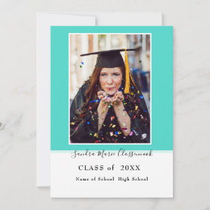 Modern Simple Minimal Aqua Teal blue graduation  A Announcement