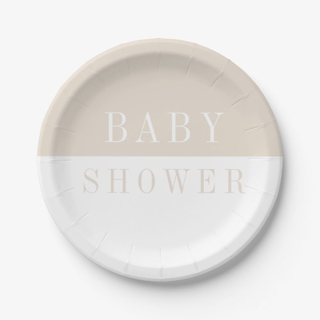 Modern simple minimal beige baby shower paper plate (Front)