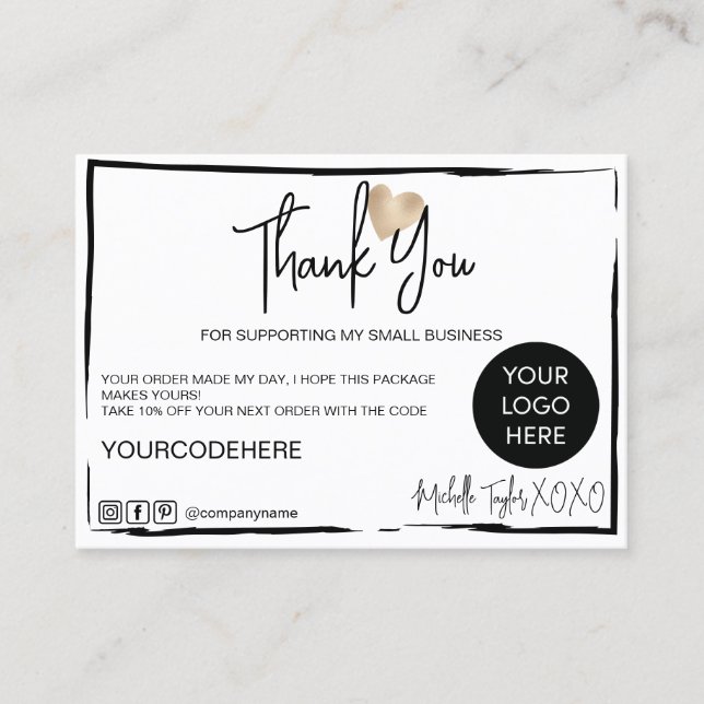 modern simple minimal black and white thank you bu business card (Front)