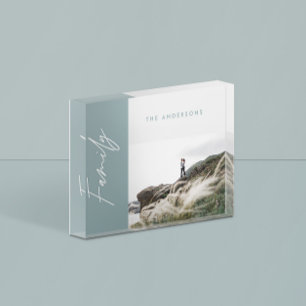 modern simple minimal blue photo family gift block