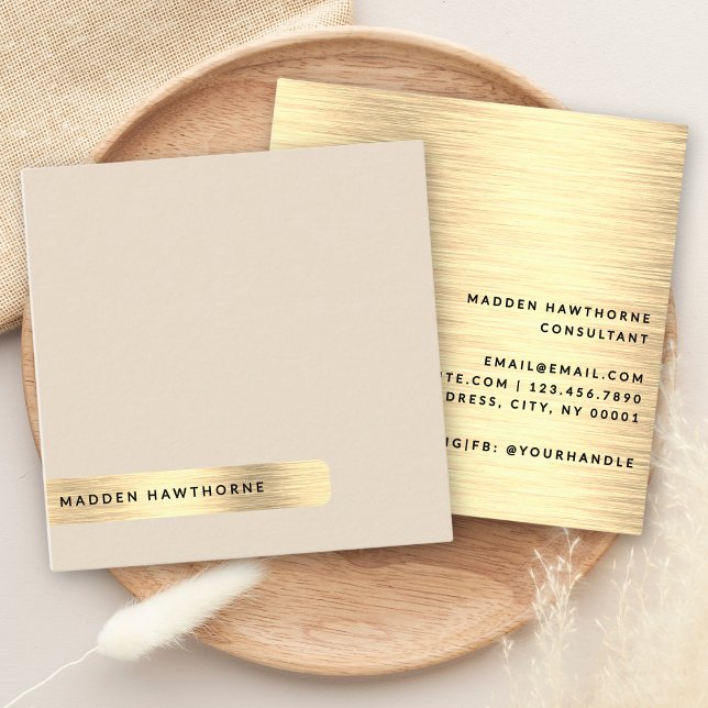 Modern Simple Minimal Faux Gold Brushed Metal Square Business Card (Creator Uploaded)