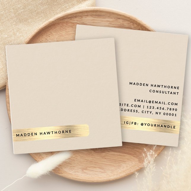 Modern Simple Minimal Faux Gold Brushed Metal Square Business Card (Creator Uploaded)