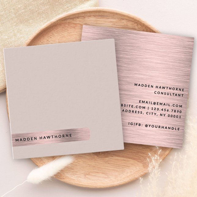 Modern Simple Minimal Faux Rose Gold Brushed Metal Square Business Card (Creator Uploaded)