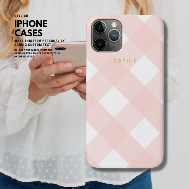 Modern Simple Minimal Girly Blush Pink Gingham Case-Mate iPhone Case (Creator Uploaded)
