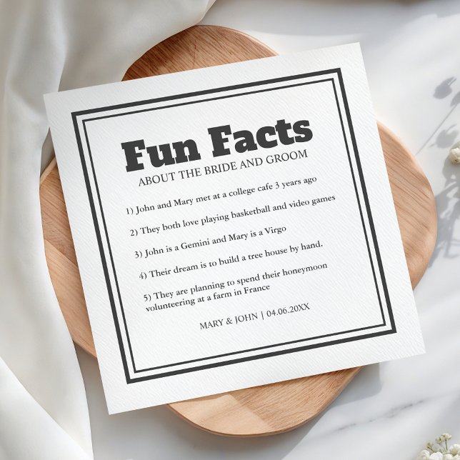 Modern Simple Minimal Grey Fun Facts Wedding Napkin (Creator Uploaded)