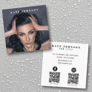 Modern Simple Minimal Photo 2 QR Code Social Media Square Business Card