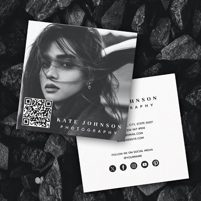 Modern Simple Minimal Photo QR Code Social Media Square Business Card (Modern Simple Minimal Photo QR Code Social Media Square Business Card)