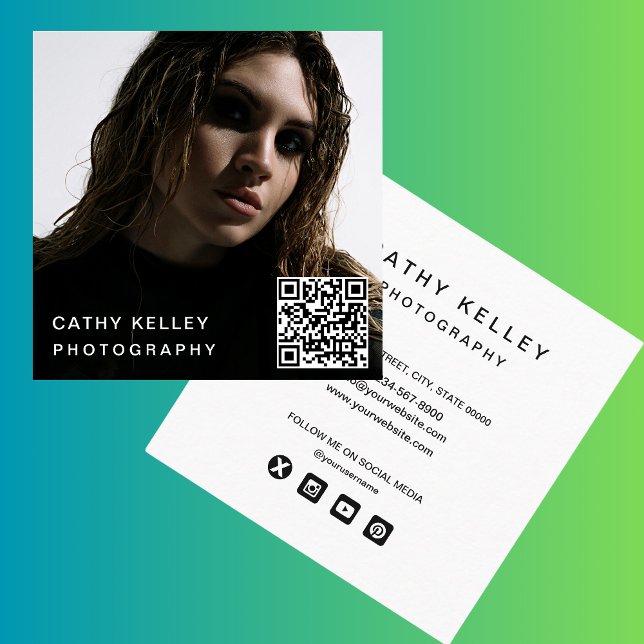 Modern Simple Minimal Photo QR Code Social Media Square Business Card (Creator Uploaded)