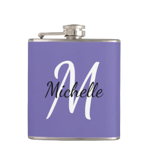 Modern Simple Minimal Purple Monogram Hip Flask