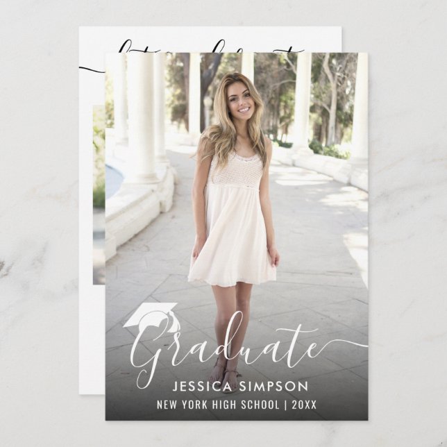 Modern Simple Minimalist 2 PHOTO Graduation Party Invitation (Front/Back)