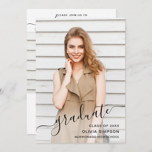 Modern Simple Minimalist 2 PHOTO Graduation Party Invitation (Front/Back)