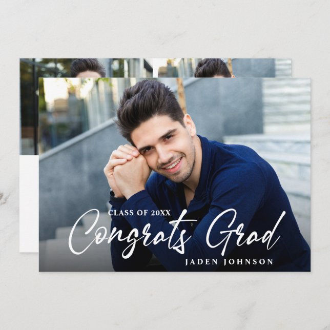 Modern Simple Minimalist 3 PHOTO Graduation Party Invitation (Front/Back)