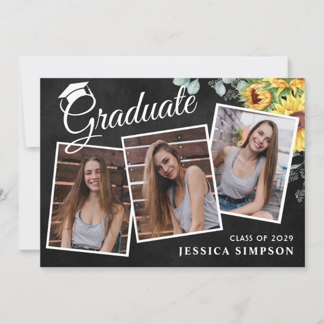Modern Simple Minimalist 3 PHOTO Graduation Party Invitation (Front)