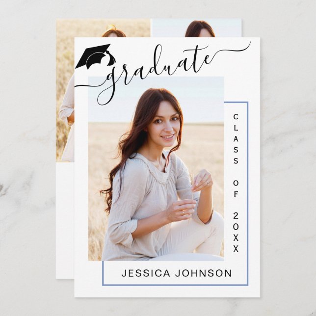 Modern Simple Minimalist 4 PHOTO Graduation Party Invitation (Front/Back)