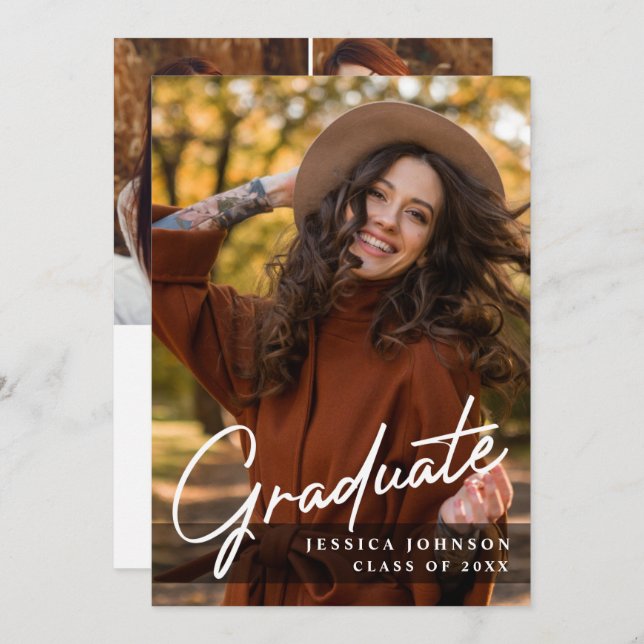 Modern Simple Minimalist 4 PHOTO Graduation Party Invitation (Front/Back)