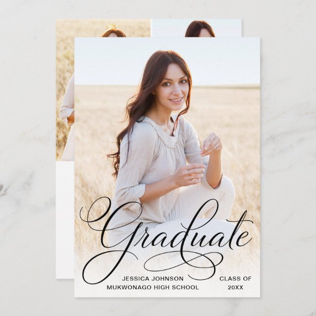 Modern Simple Minimalist 4 PHOTO Graduation Party Invitation (Front/Back)