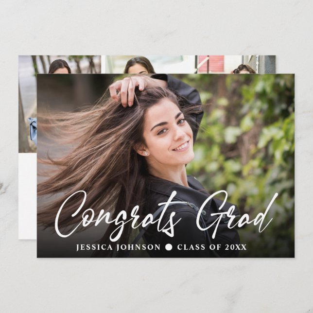 Modern Simple Minimalist 4 PHOTO Graduation Party Invitation (Front/Back)