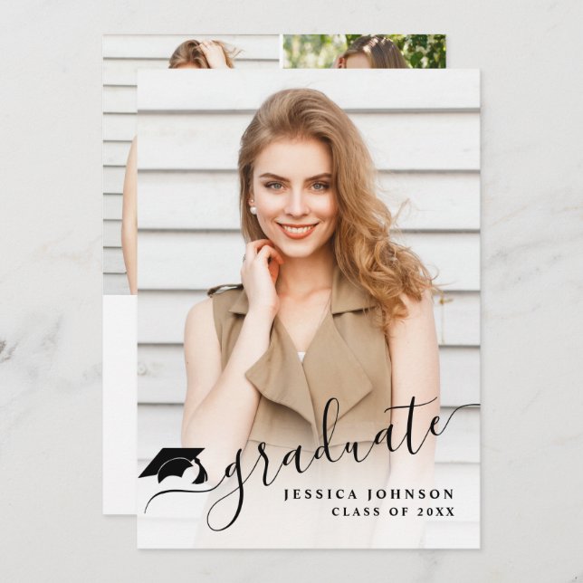 Modern Simple Minimalist 4 PHOTO Graduation Party Invitation (Front/Back)