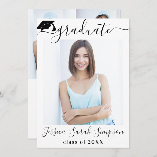 Modern Simple Minimalist 4 PHOTO Graduation Party Invitation (Front/Back)