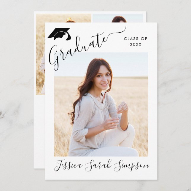 Modern Simple Minimalist 4 PHOTO Graduation Party Invitation (Front/Back)