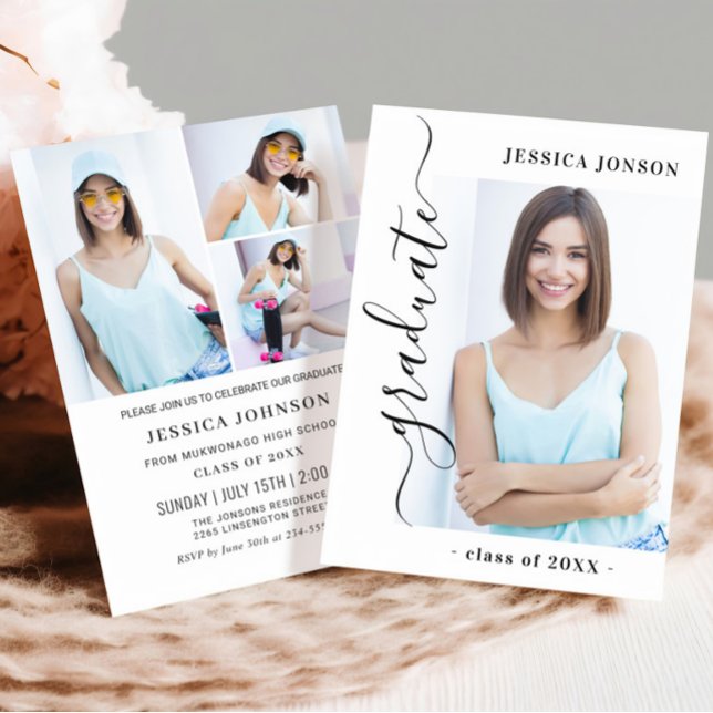 Modern Simple Minimalist 4 PHOTO Graduation Party Invitation (Creator Uploaded)