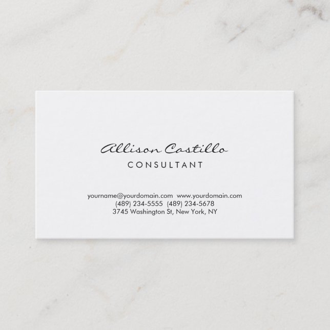 Modern Simple Minimalist Black White Consultant Business Card (Front)