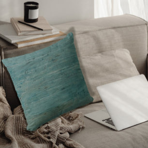 Modern Simple Minimalist Blue Green Rustic Wood Cushion