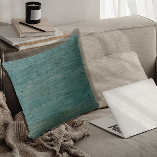 Modern Simple Minimalist Blue Green Rustic Wood Cushion (Creator Uploaded)