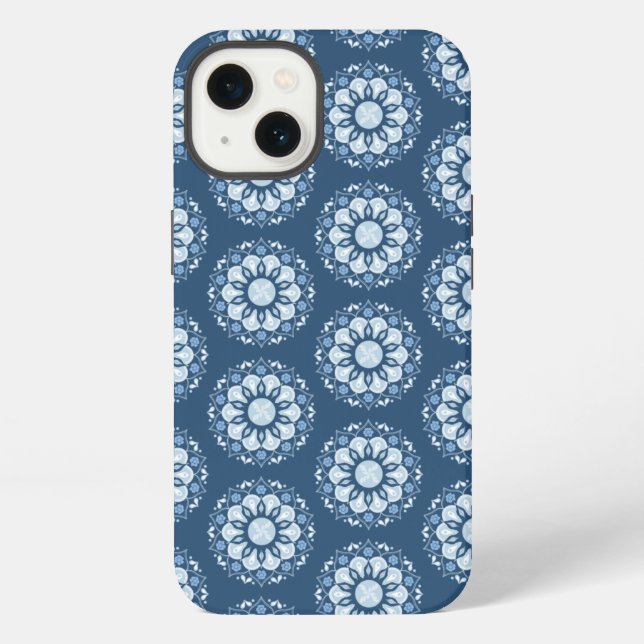 Modern Simple Minimalist Blue Mandala Pattern iPhone Case (Back)