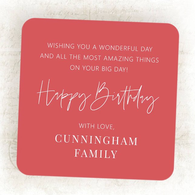 Modern Simple Minimalist Chic Happy Birthday Square Sticker (Creator Uploaded)